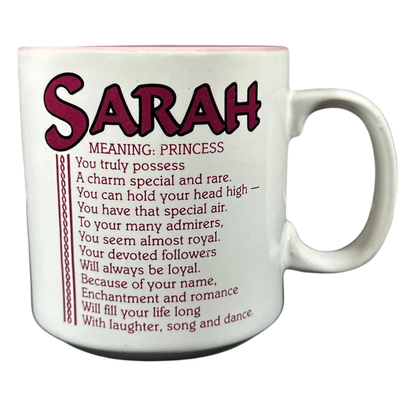 wedding coffee mugs -SARAH Poetry Name Pink Interior Mug Papel