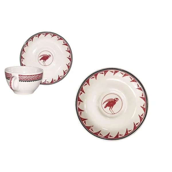 reusable mugs for tea -Saucer - Mimbreño White & Maroon | Mimbreño