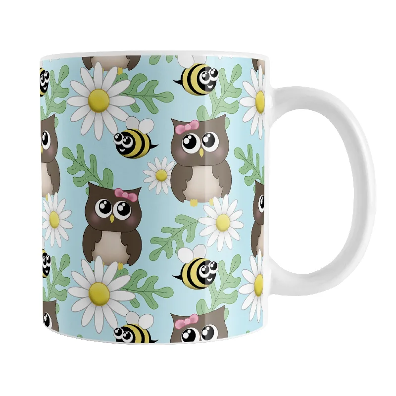 reusable coffee cups -Spring Owl Bee Daisy Pattern Mug