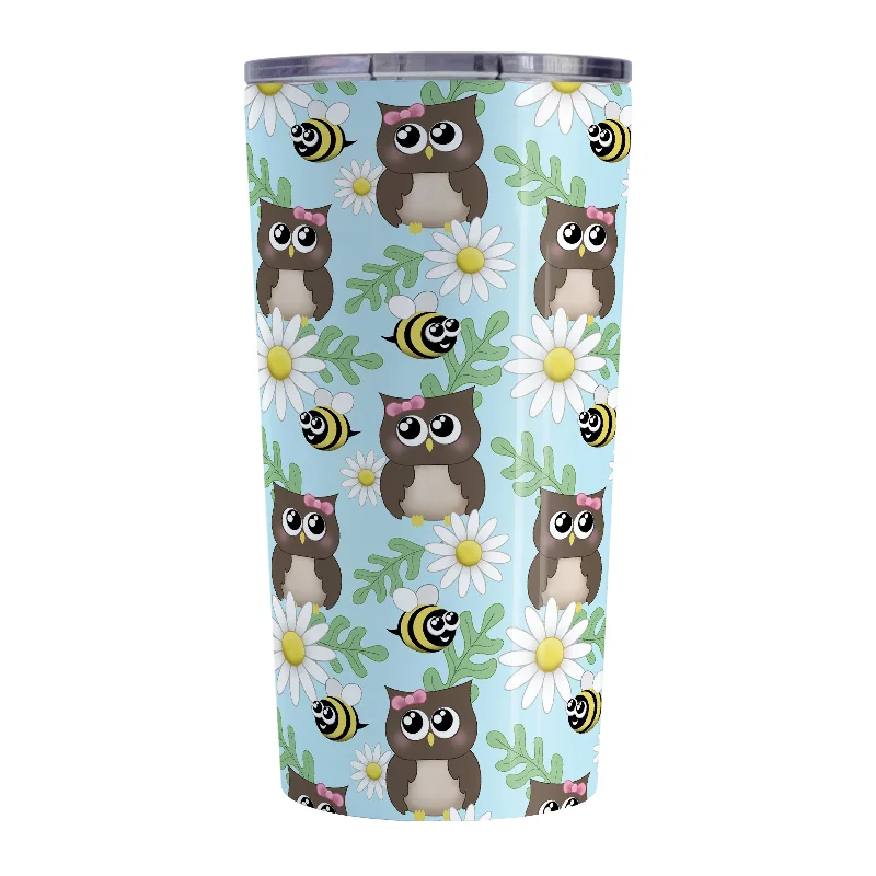 luxury coffee cups for gifts -Spring Owl Bee Daisy Pattern Tumbler Cup