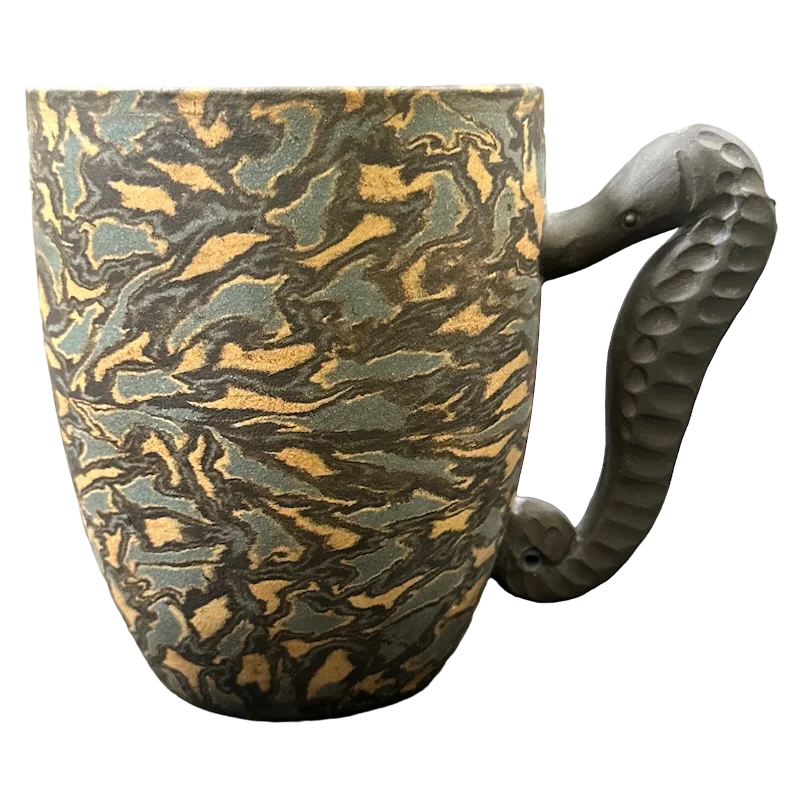 unique ceramic mugs -TrYeh Yixing Ware Handmade Seahorse Handle Mug