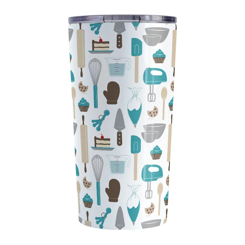 insulated cups for coffee -Turquoise Baking Pattern Tumbler Cup