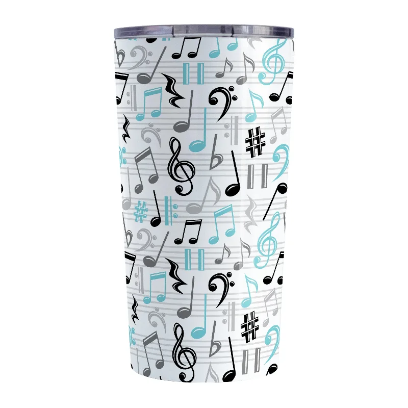 travel mugs with photos -Turquoise Music Notes Pattern Tumbler Cup