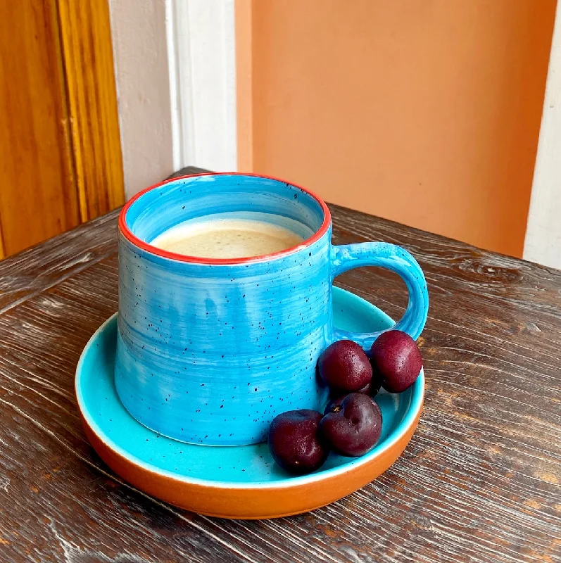 cute custom travel cups -Ferozi Vigo mug with matching snacking plate