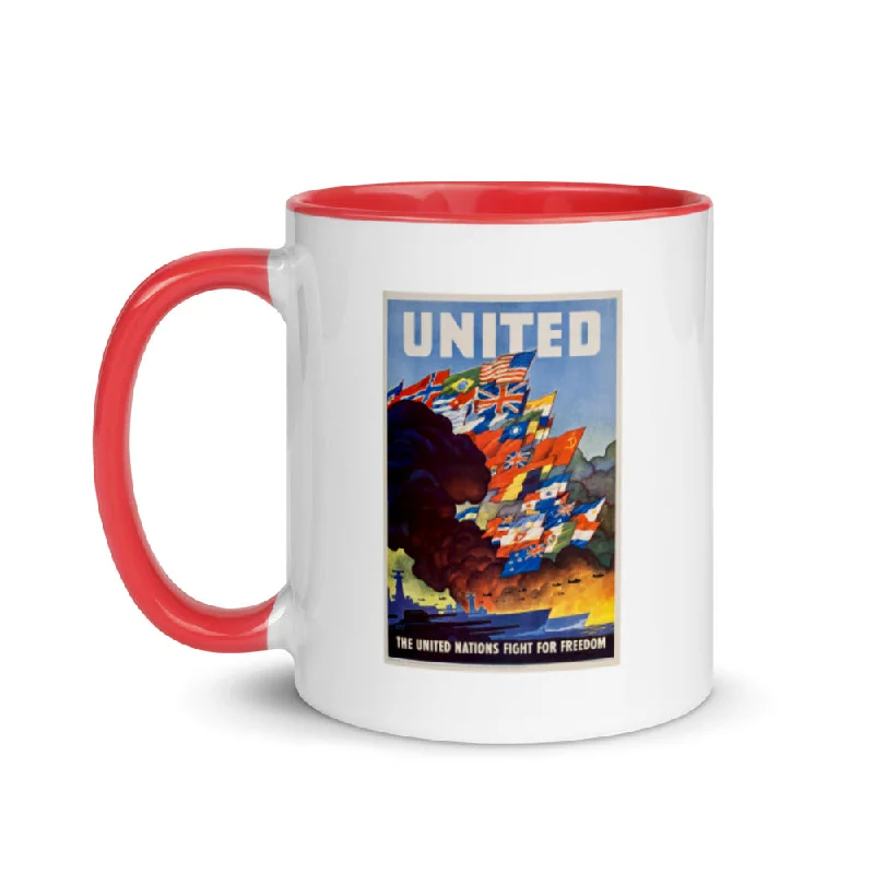 travel coffee mugs for hiking -United States Office of War Information poster, 1943 (two-color mug)