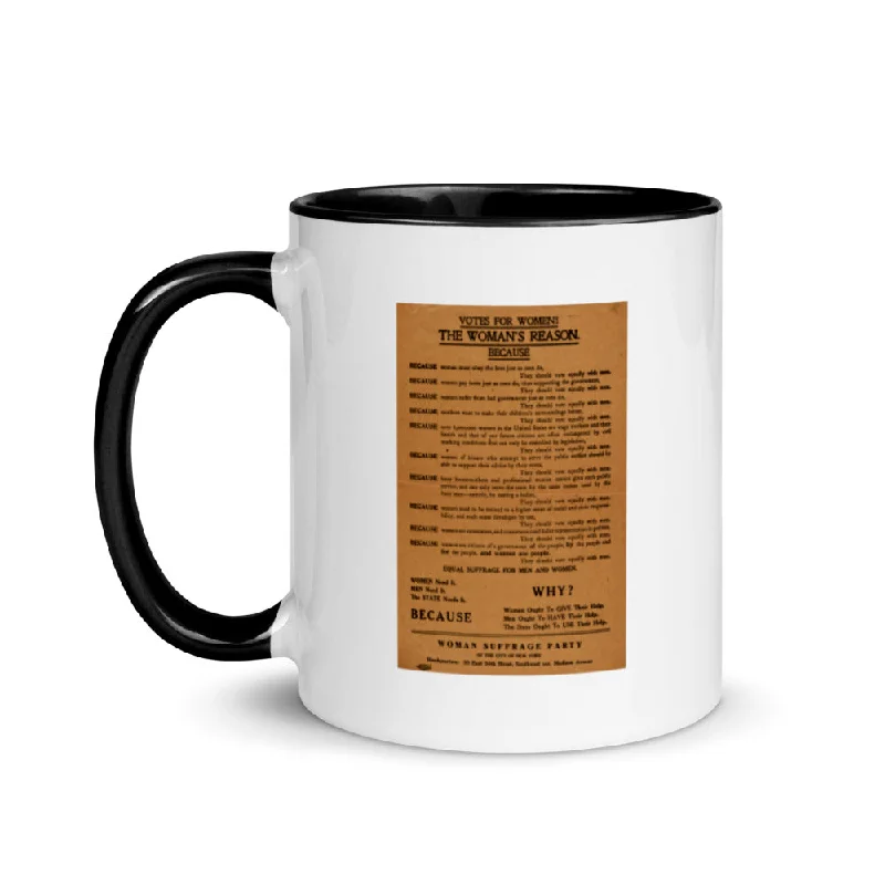 travel mugs for tea lovers -"Votes for Women! The Woman's Reason" broadside, ca. 1915 (two-color mug)