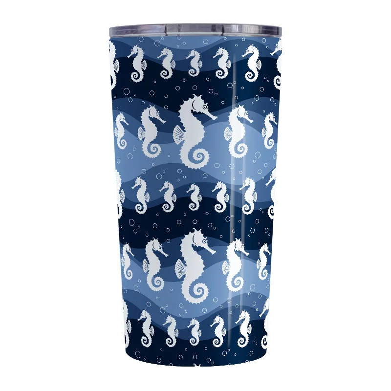 custom quote coffee mugs -Wavy Blue Seahorse Tumbler Cup