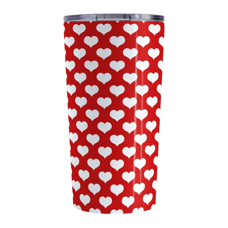 coffee cups with your name -White Hearts Pattern Red Tumbler Cup