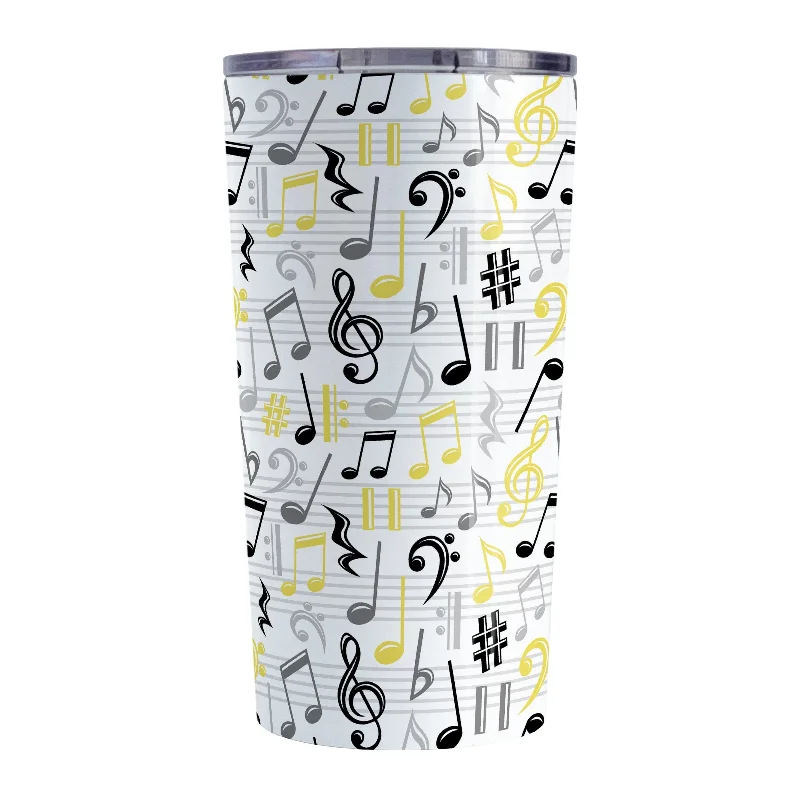 insulated coffee mugs with lid -Yellow Music Notes Pattern Tumbler Cup