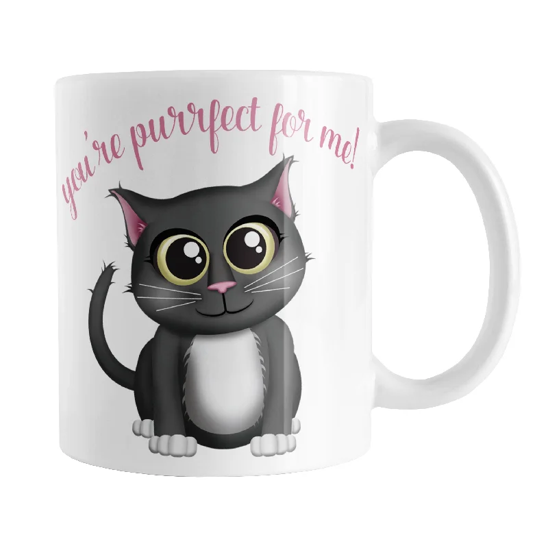 funny travel coffee mugs -You're Purrfect for Me - Cute Gray Cat Mug