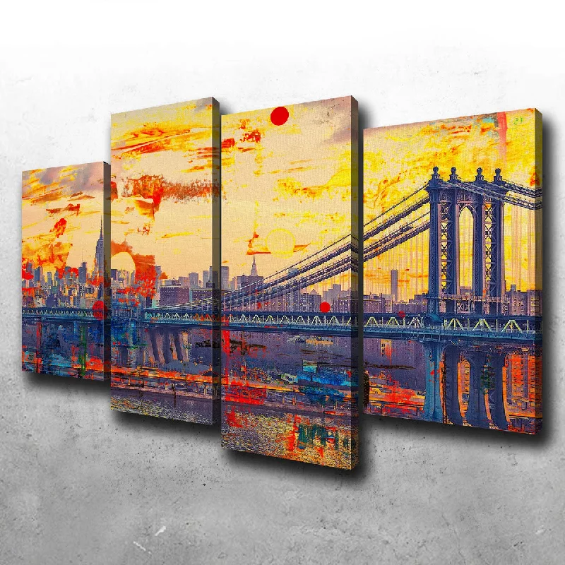 modern decorative paintings for home-Abstract Manhattan Bridge Canvas Set