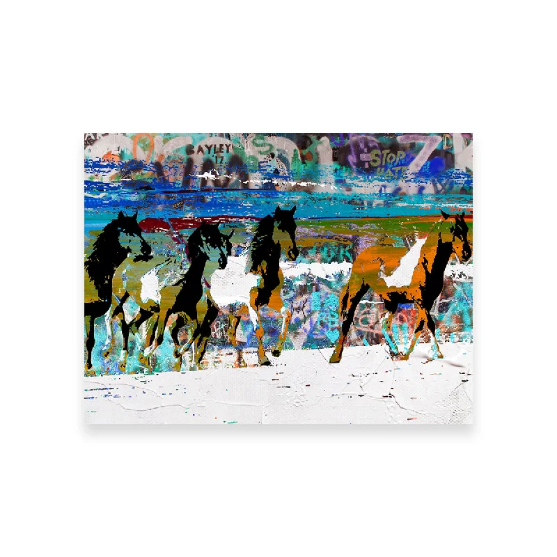 decorative colorful abstract paintings-Beach Horses 3