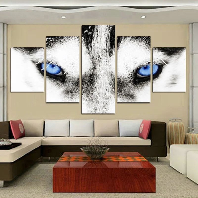 decorative paintings for dining room-Husky Blue Eyes 5 Piece Canvas Set