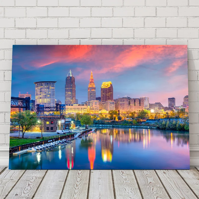 bright colored decorative paintings-Cleveland Skyline