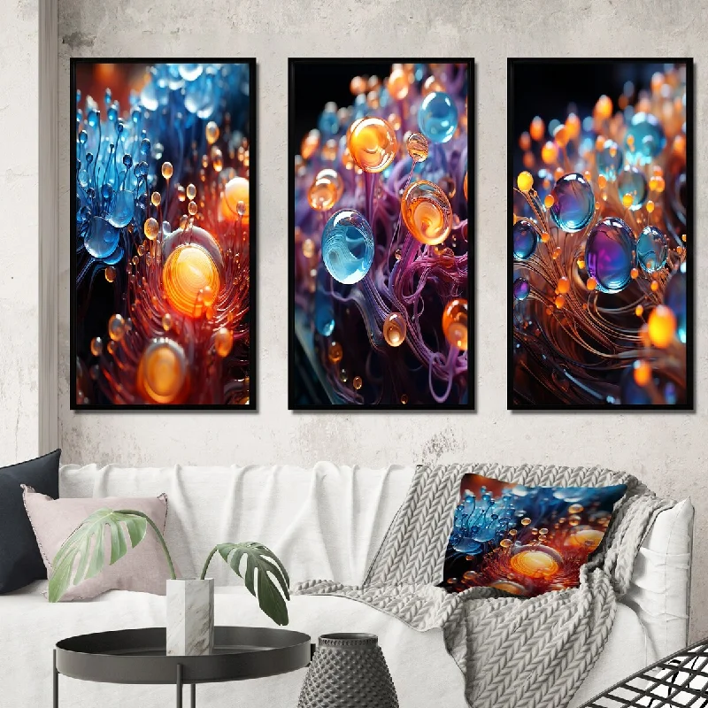 small decorative canvas paintings-Designart "3D Molecules Macro Photography II" Abstract Shapes Framed Wall Art Set Of 3 - Transitional For Home Decor