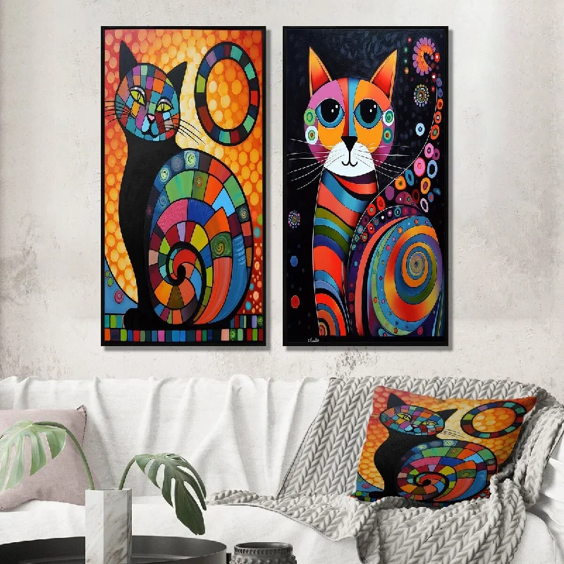 handmade contemporary decorative paintings-Designart "Colorful Portrait Of Cute Cat II" Animals Framed Wall Art Gallery Wall Set For Home Decor