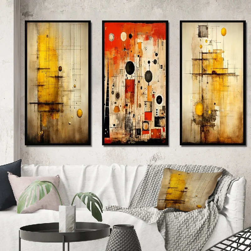 decorative modern portrait paintings-Designart "Enchanted Destruction Vintage Illustration II" Modern Geometric Frame Gallery Wall Set Of 3 For Home Decor