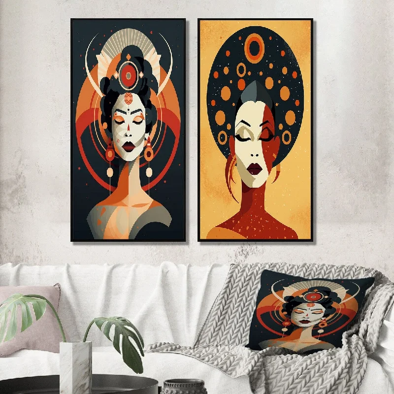 decorative cityscape paintings-Designart "Graphic Portrait Of Contemporary Urban Woman I" Abstract Portraits Wall Art Décor Wall Art Set Of 2