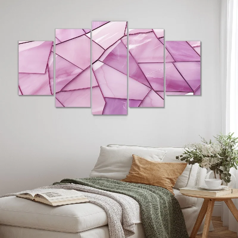 rustic nature decorative paintings-Designart "Pink Tranquil Surrender Collages" Abstract Collages Set Of 5 Modern Oversized Canvas Art Print For Home Decor