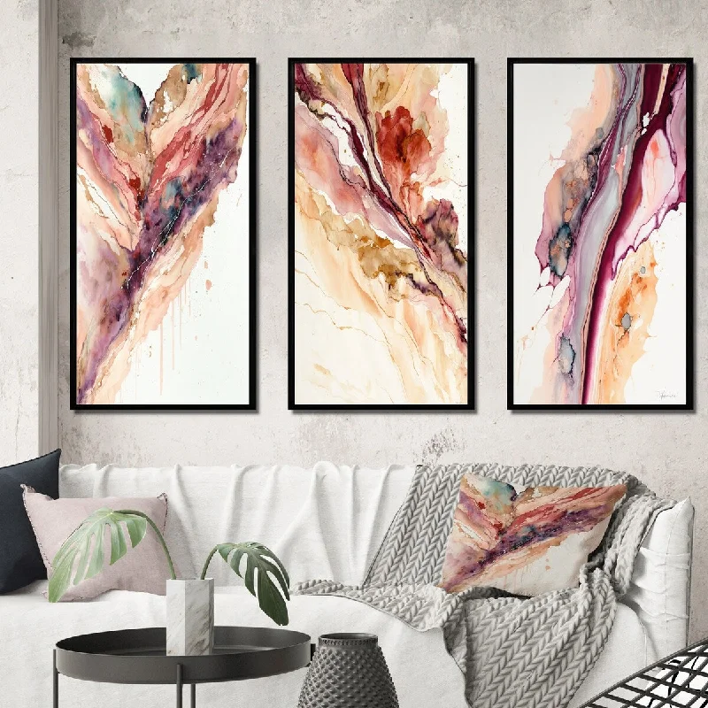 luxury decorative wall art-Designart "River In The Redend Point Canyon I" Abstract Liquid Ink Framed Wall Art Set Of 3 - Modern For Home Decor