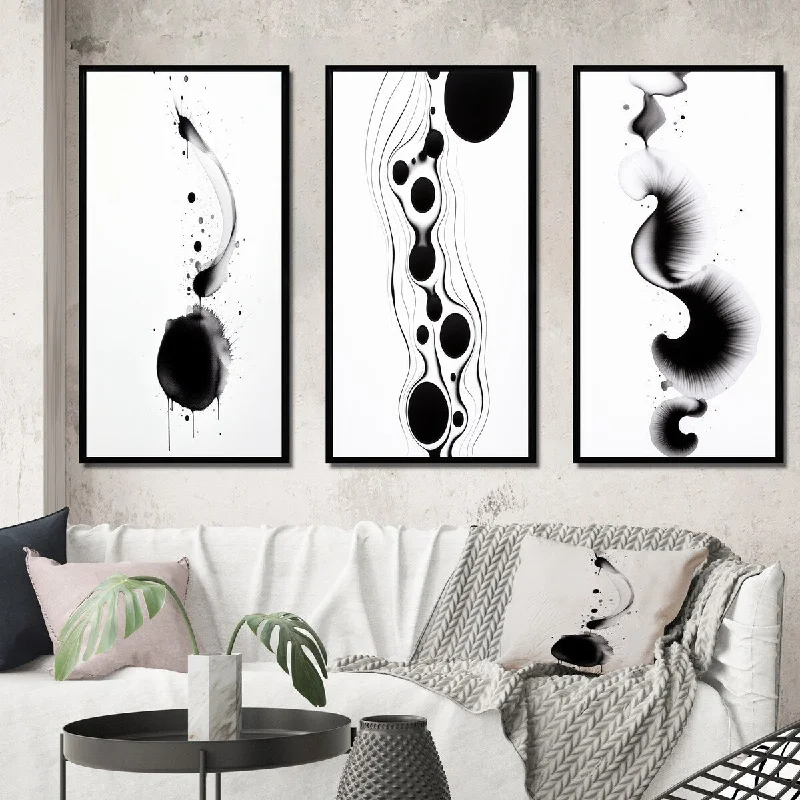 nature view decorative paintings-Designart "Subtle Ink Monochromatic Symphony III" Abstract Painting Framed Wall Art Set Of 3 - Modern For Office Decor