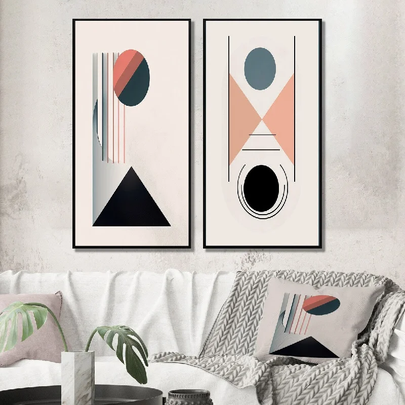 decorative landscape canvas art-Designart "Visionary Retro Moon Geometric Minimalism" Transitional Wall Art Décor Canvas Set For Living Room Decor