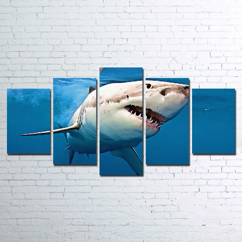 unique decorative paintings for living room-Great White Shark Canvas Set