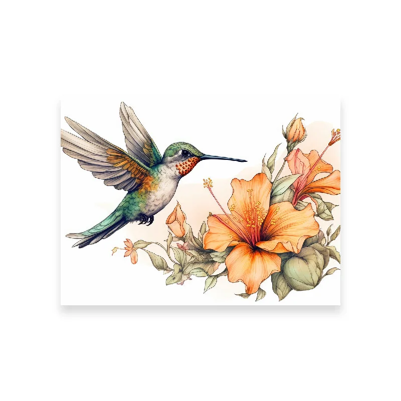 decorative travel paintings-Hummingbird with Vintage Flowers