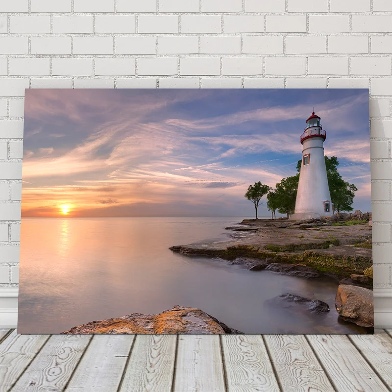 neutral toned decorative paintings-Marblehead Lighthouse on Lake Erie