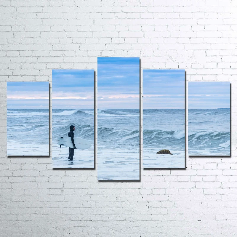 unique decorative abstract paintings-Montauk Surfer Canvas Set