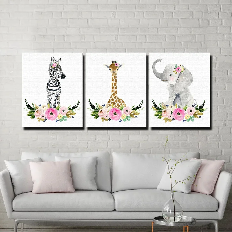 high-end decorative art paintings-Nursery Animals Canvas Set