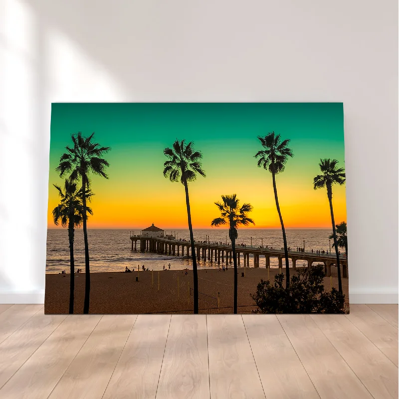 dark-toned decorative wall paintings-Palm Trees and Pier on Manhattan Beach