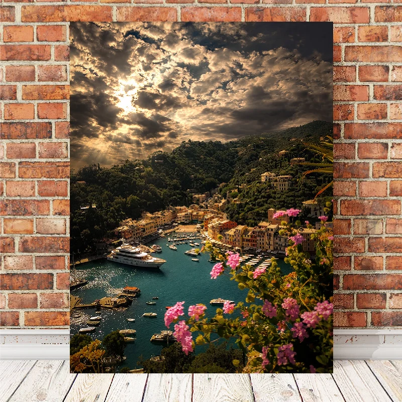 vintage decorative paintings for wall-Panorama Of Portofino