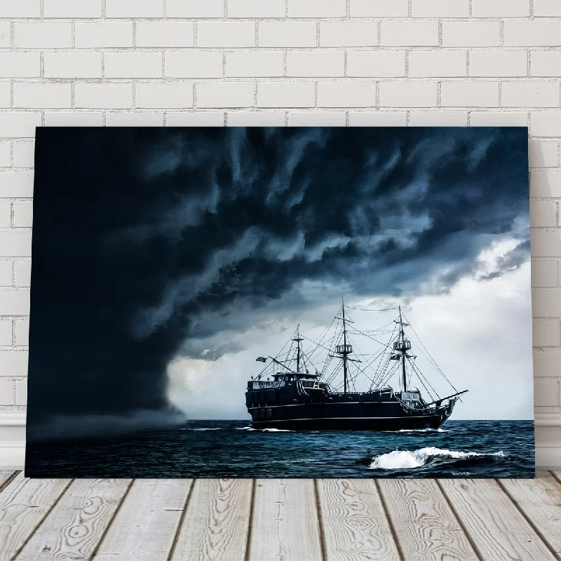 botanical-inspired decorative paintings-Pirate Ship in the Storm