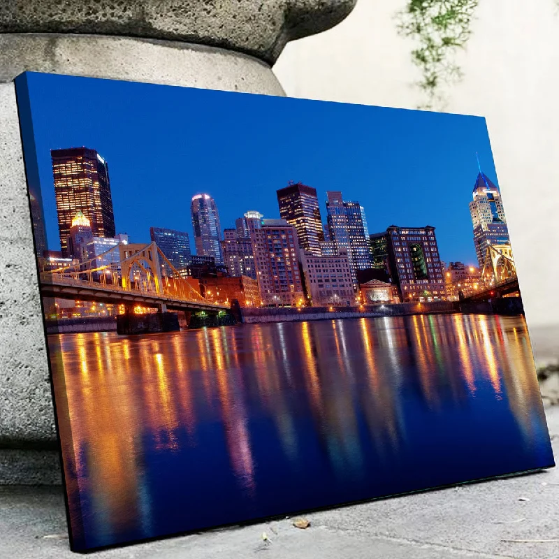 home wall decorative canvas paintings-Pittsburgh At Night Canvas Set