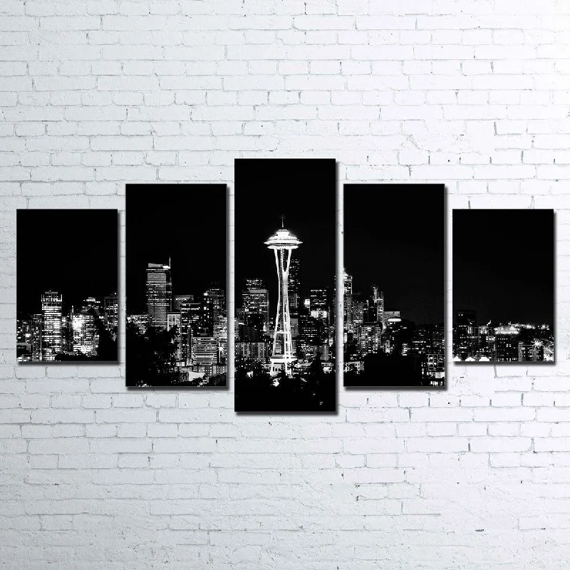 custom nature decorative paintings-Seattle Skyline 5 Piece Canvas Set