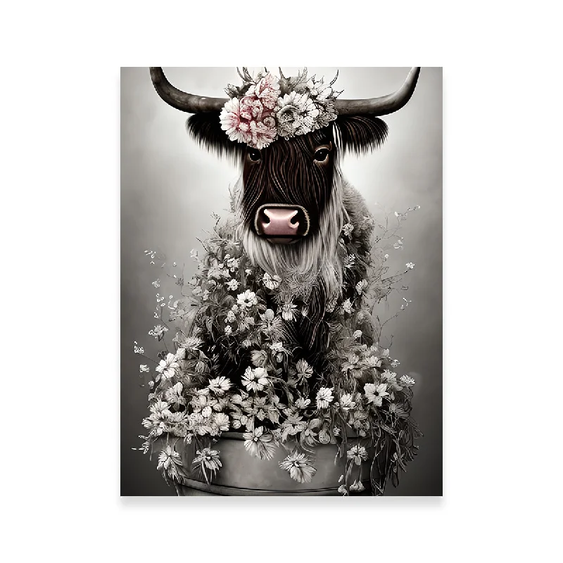 abstract modern wall decorative paintings-Shabby Highland Cow