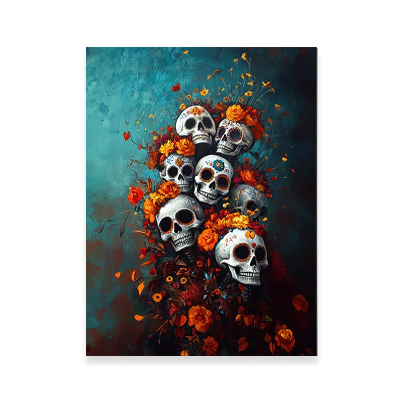 wooden frame decorative paintings-Skulls with Flowers