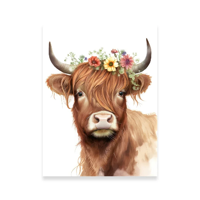 large canvas decorative wall art-Watercolor Scottish Highland Cow