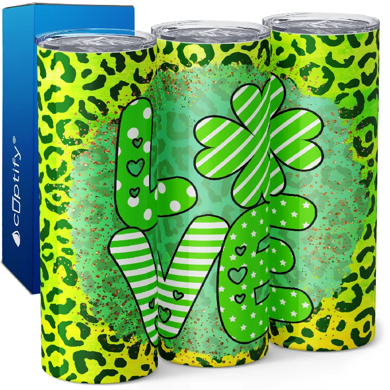 luxury tea mugs for gifts -Love St. Patrick's Day Leopard Print 20oz Skinny Tumbler