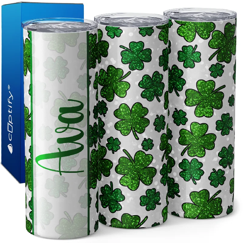 premium ceramic coffee mugs -Personalized Glitter Shamrocks 20oz Skinny Tumbler