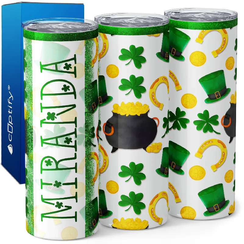 unique coffee cups with logos -Personalized St. Patrick's Pot of Gold 20oz Skinny Tumbler