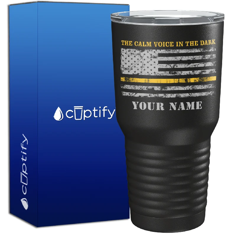 reusable glass coffee mugs -Personalized The Calm Voice in the Dark Dispatcher on Black 30oz Dispatcher Tumbler