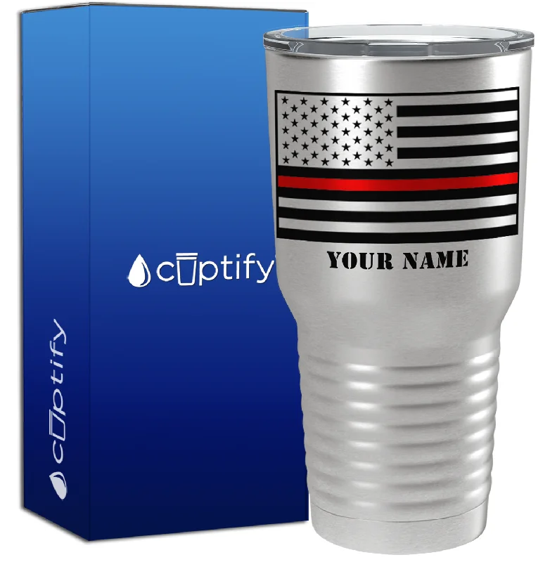 funny coffee cups for work -Personalized Thin Red Line on Stainless 30oz Firefighter Tumbler