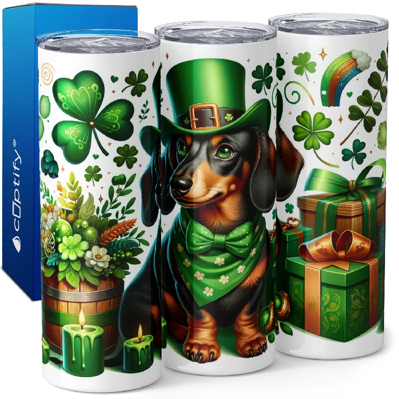 cute personalized coffee cups -St. Patrick's Day Dachshund 20oz Skinny Tumbler