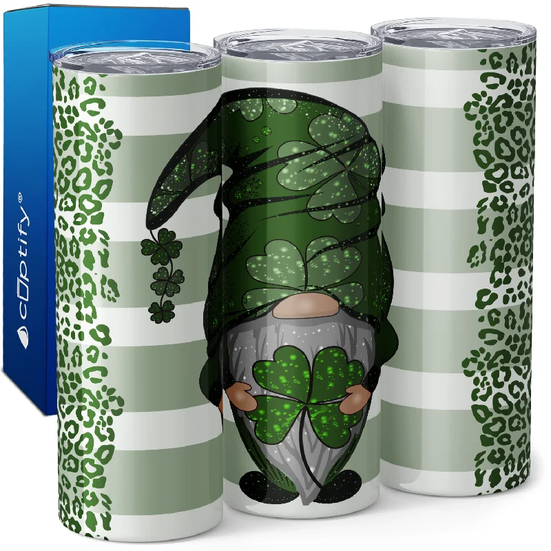 travel mugs for tea lovers -St. Patrick's Gnome with Leopard Print 20oz Skinny Tumbler