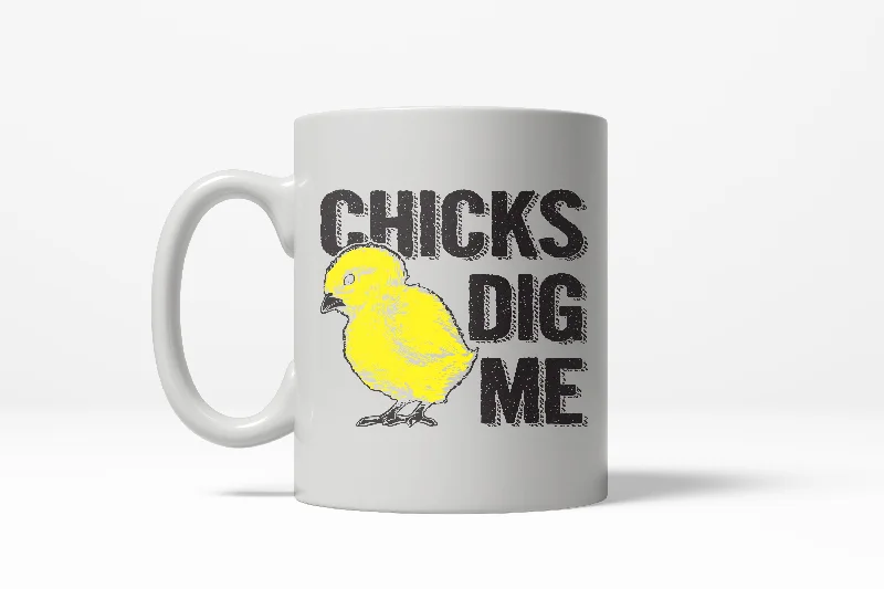 stainless steel tumblers with lid -Chicks Dig Me Funny Baby Chick Easter Sunday Flirting Ceramic Coffee Drinking Mug - 11oz