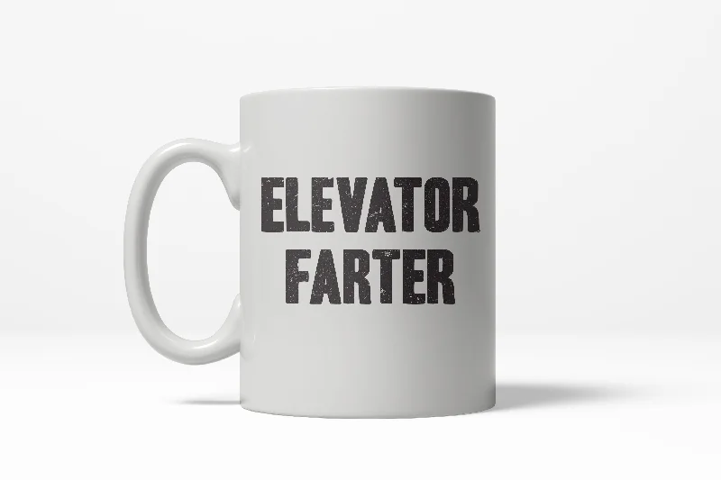 modern coffee cups -Elevator Farter Funny Gross Farting Bathroom Humor Ceramic Coffee Drinking Mug - 11oz