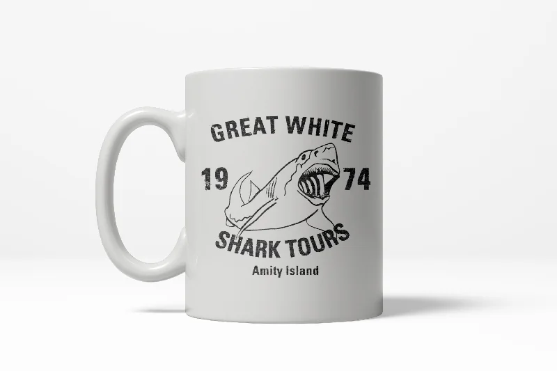 coffee cups with handle -Great White Shark Tours Funny Vintage Retro Ceramic Coffee Drinking Mug  - 11oz