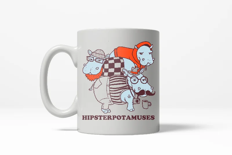 wooden coffee mugs -Hipsterpotamus Funny Hipster Hippos Ceramic Coffee Drinking Mug  - 11oz